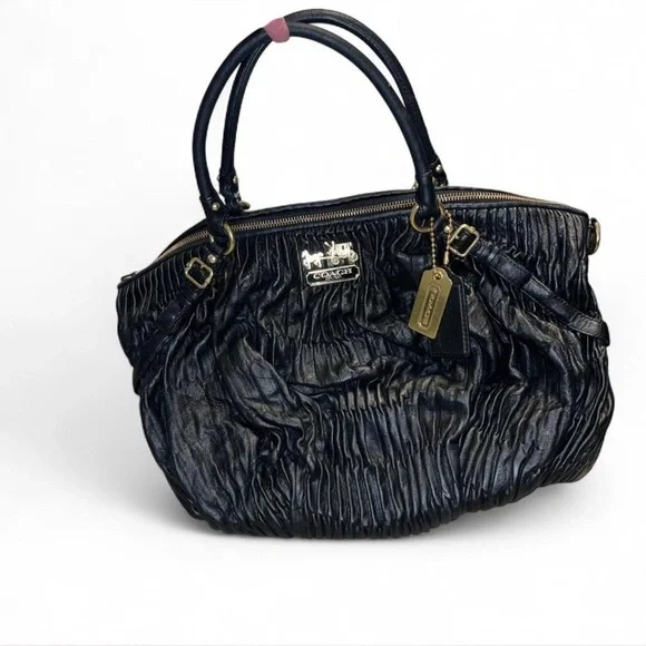 Coach Madison Sophia Black Ruched Leather Satchel with Gold Hardware - Picture 3 of 8